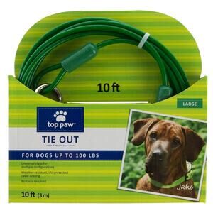 Top Paw 10' Dog Tie Out Green Large Adjustable For Dogs Up to 100lbs Outdoor NWT